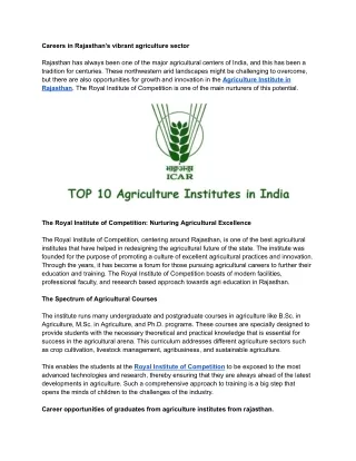 Agriculture Institutes in India: Your Passage to a Vibrant Career
