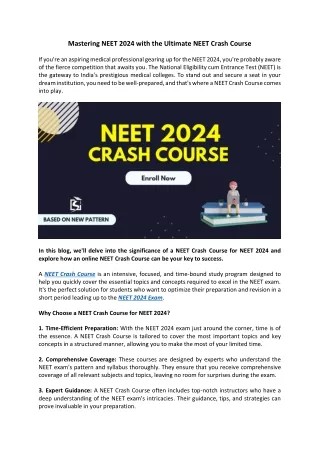 Mastering NEET 2024 with the Ultimate NEET Crash Course