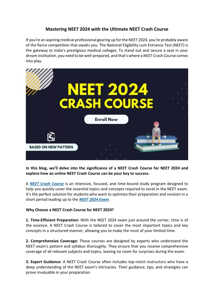 mastering neet 2024 with the ultimate neet crash