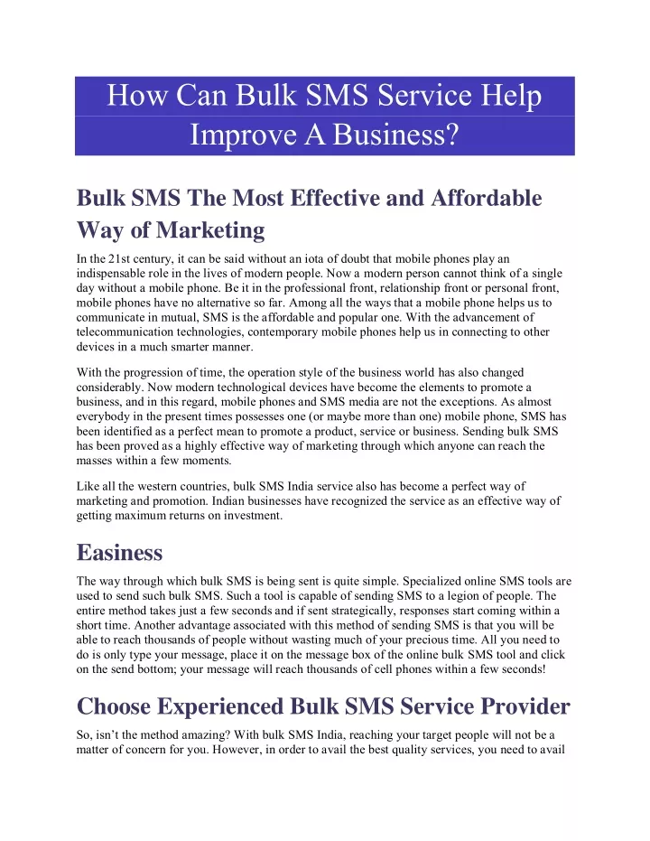 how can bulk sms service help improve a business