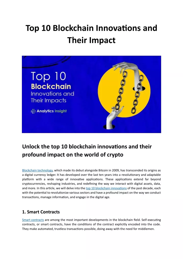 top 10 blockchain innovations and their impact