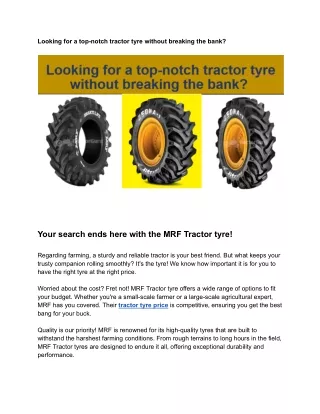 looking for a top notch tractor tyre without