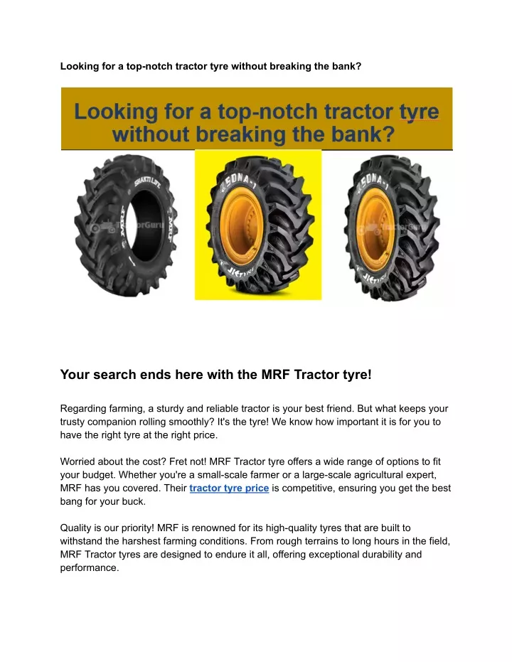 looking for a top notch tractor tyre without