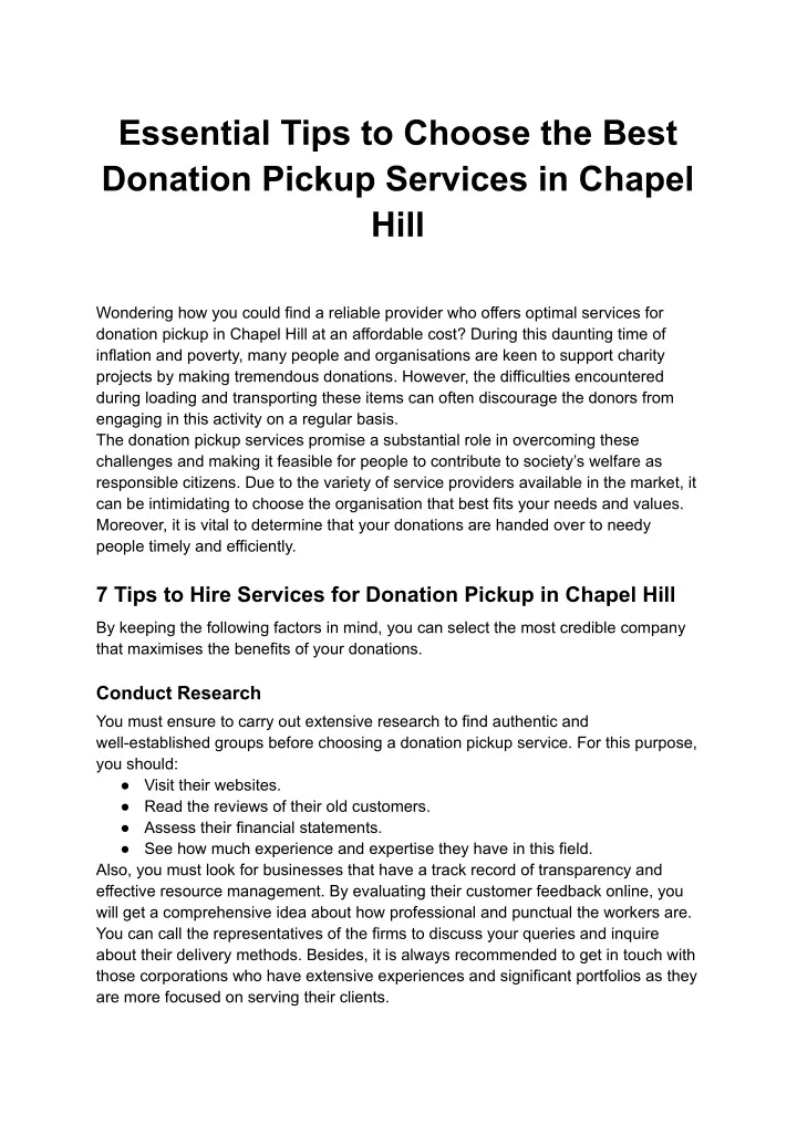 essential tips to choose the best donation pickup