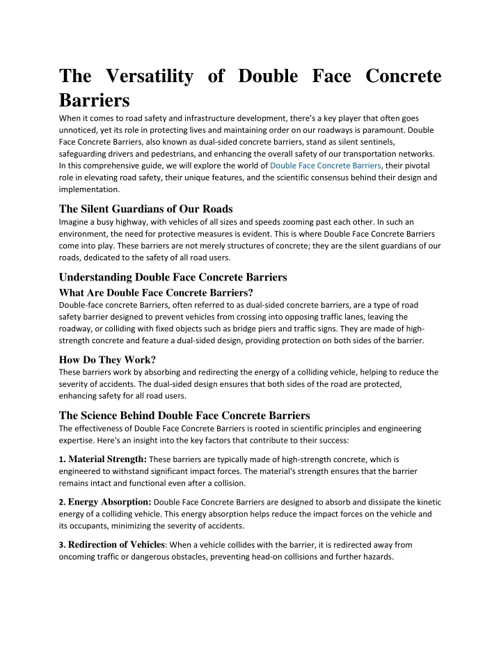 the versatility of double face concrete barriers