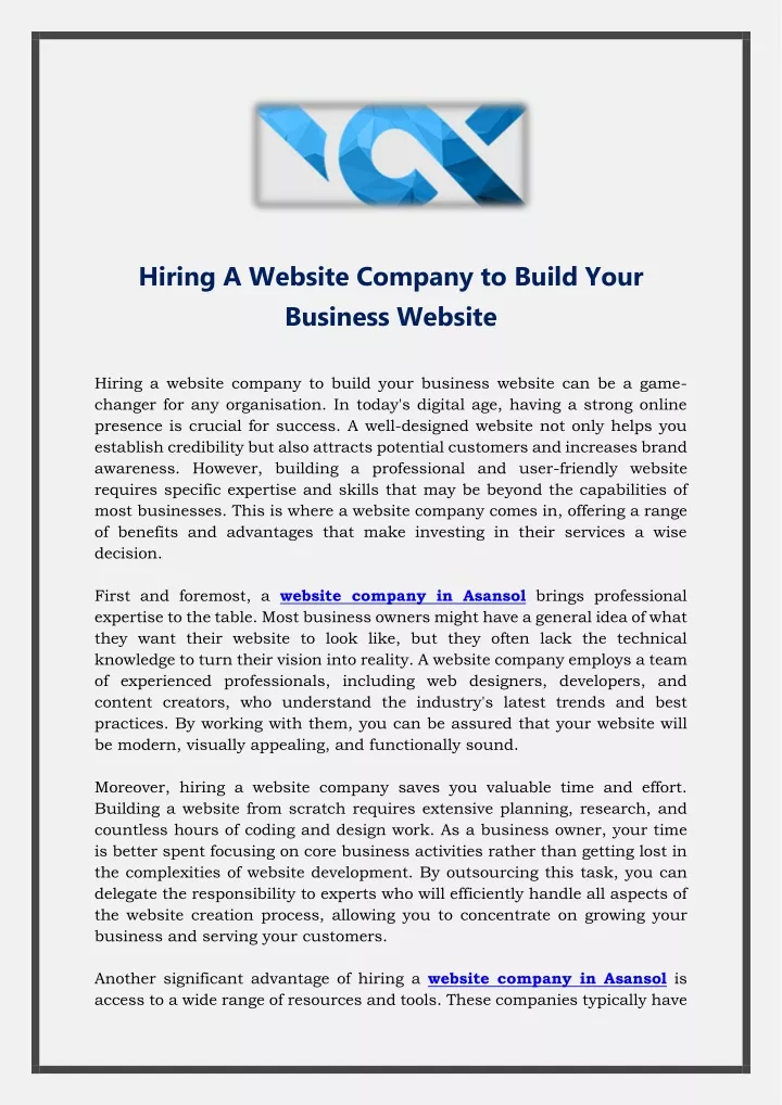hiring a website company to build your business