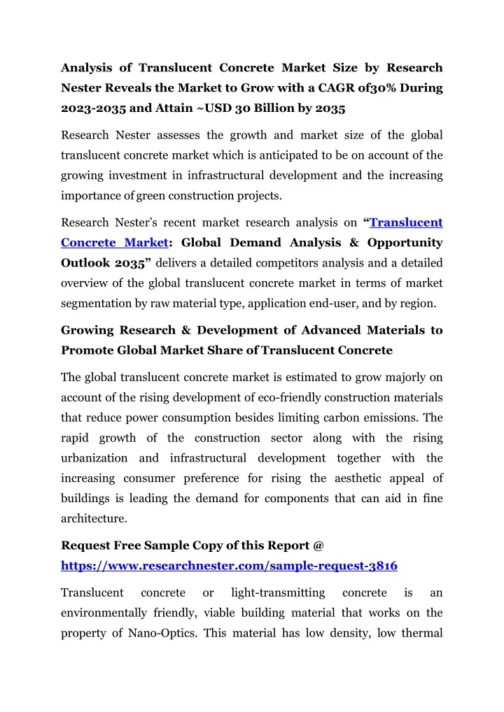 analysis of translucent concrete market size