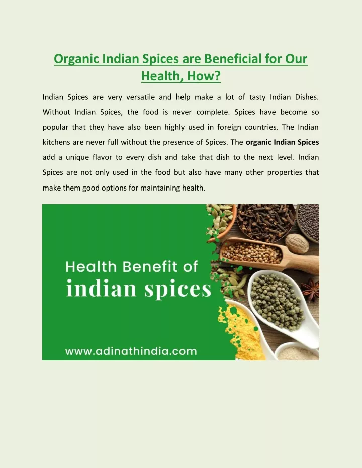 organic indian spices are beneficial