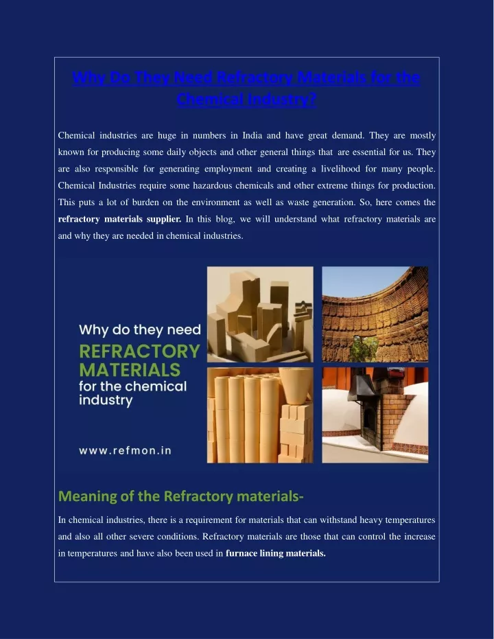 why do they need refractory materials for the chemical industry