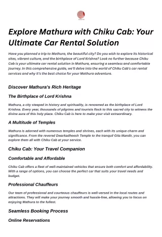 Explore Mathura with Chiku Cab Your Ultimate Car Rental Solution
