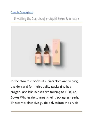 Unveiling the Secrets of E-Liquid Boxes Wholesale