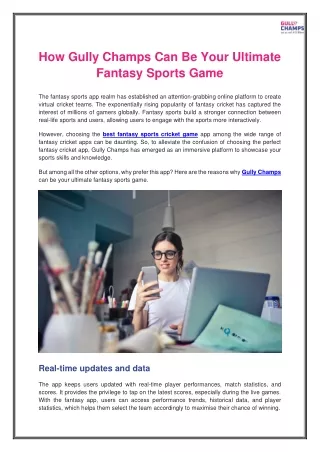 Gully Champs: The Best Fantasy Cricket App for Real-Time Data and Rewards