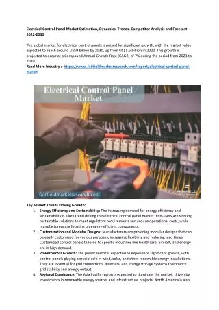 Electrical Control Panel Market Estimation, Analysis and Forecast 2022-2030