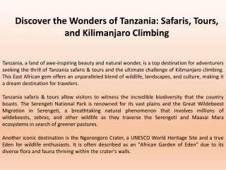 Discover the Wonders of Tanzania Safaris, Tours, and Kilimanjaro Climbing