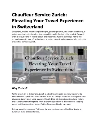 Airport Transfers with Chauffeur Service Zurich