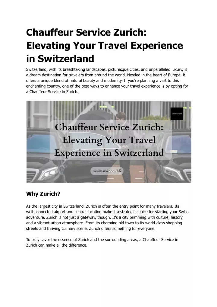 chauffeur service zurich elevating your travel