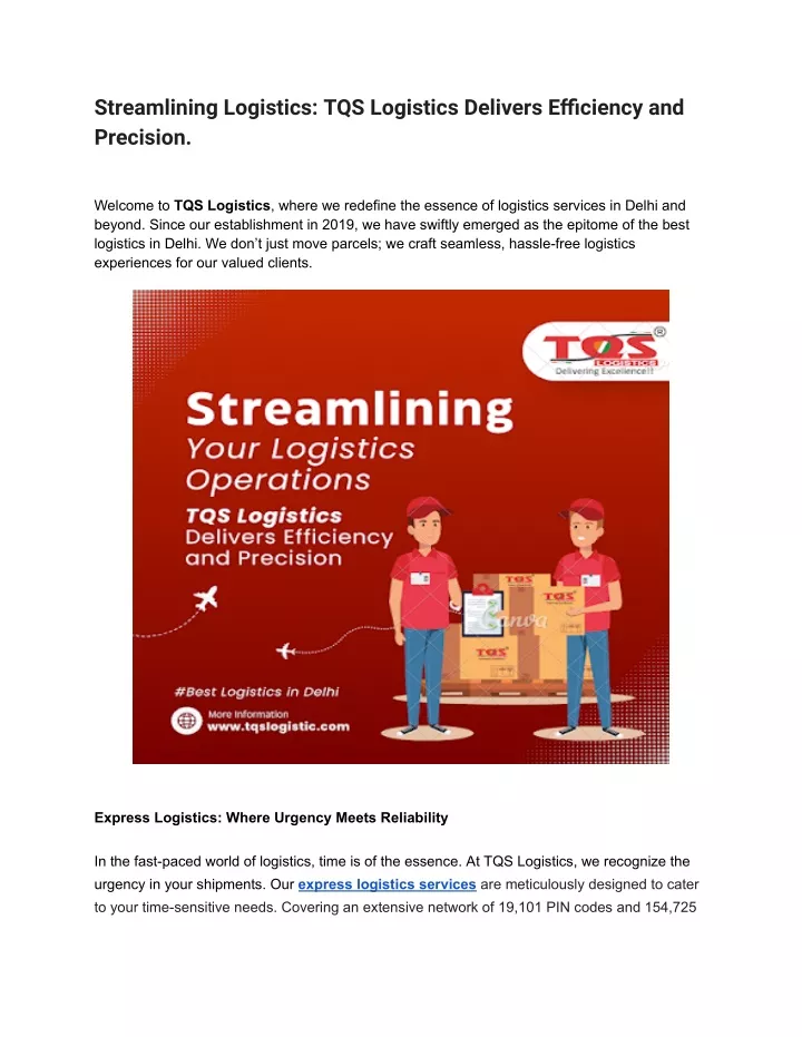 streamlining logistics tqs logistics delivers