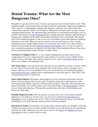Dental Trauma What Are the Most Dangerous Ones