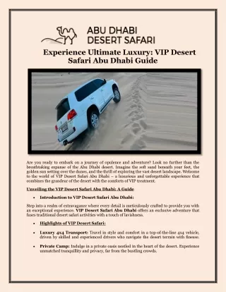 Experience Ultimate Luxury VIP Desert Safari Abu Dhabi Guide