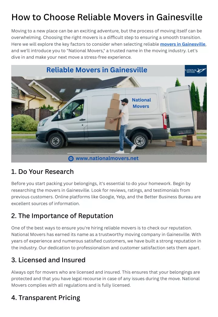 how to choose reliable movers in gainesville