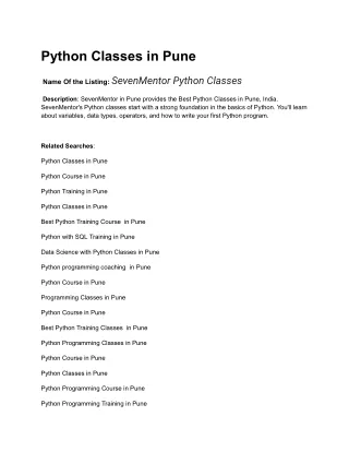 Python Classes in Pune