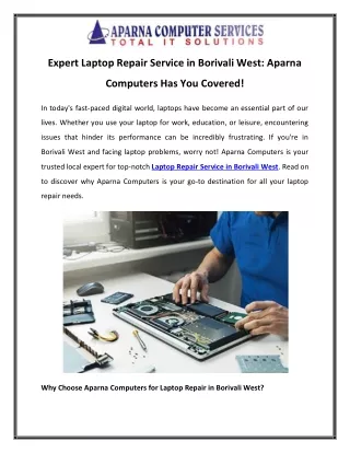 Expert Laptop Repair Service in Borivali West Aparna Computers Has You Covered!