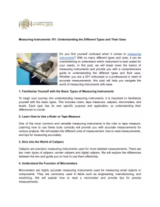 measuring instruments 101 understanding