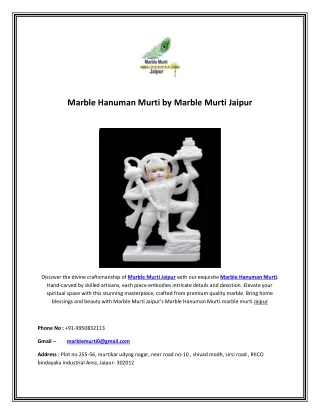 Marble Hanuman Murti by Marble Murti Jaipur