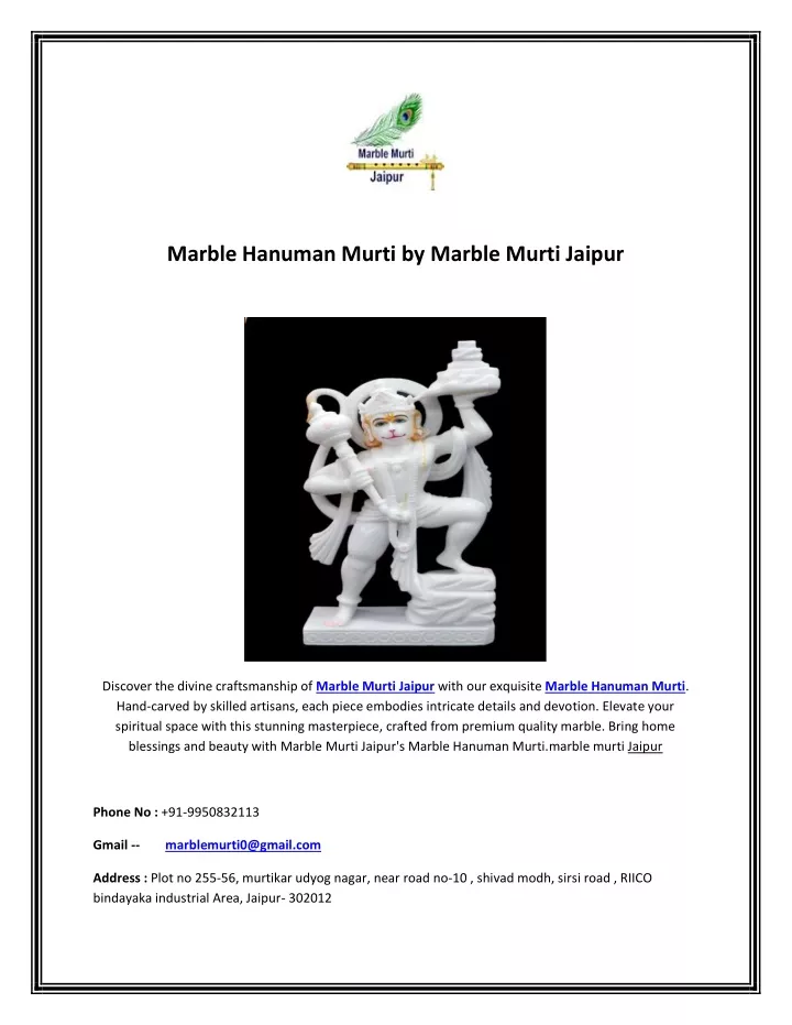 marble hanuman murti by marble murti jaipur