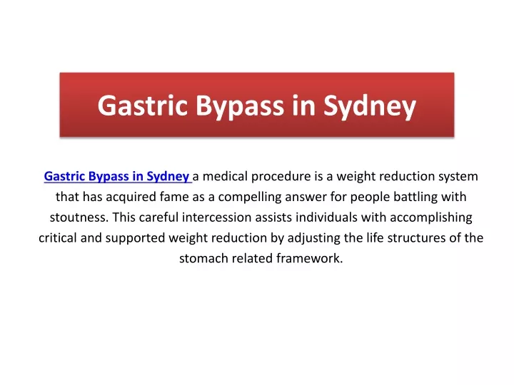 gastric bypass in sydney