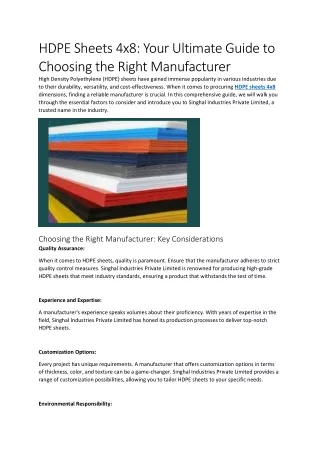 HDPE Sheets 4x8 Your Ultimate Guide to Choosing the Right Manufacturer