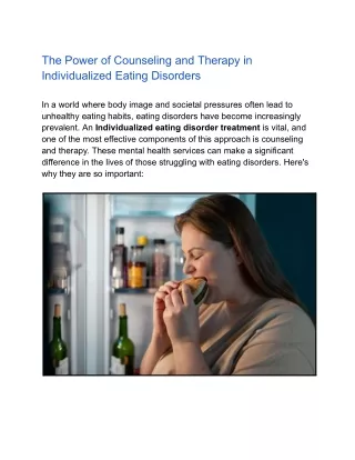 The Power of Counseling and Therapy in Individualized Eating Disorder Treatment