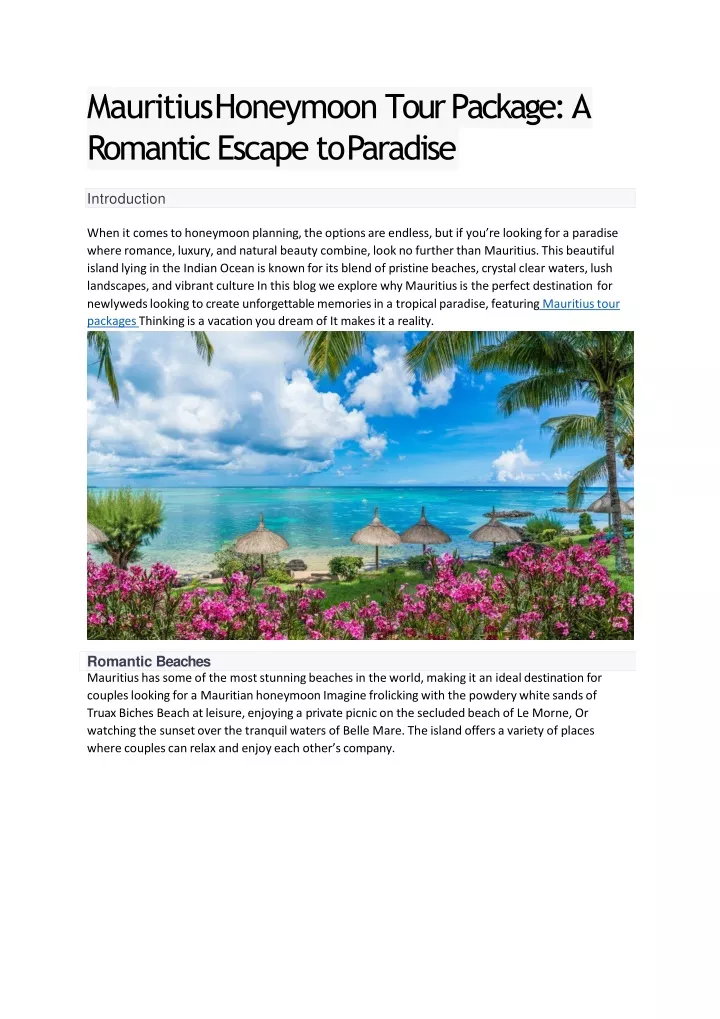 mauritius honeymoon tour package a