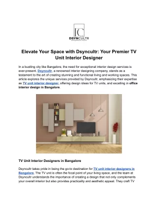 Elevate Your Space with Dsyncultr - Your Premier TV Unit Interior Designer
