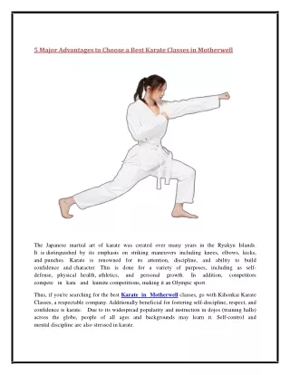 5 Major Advantages to Choose a Best Karate Classes in Motherwell