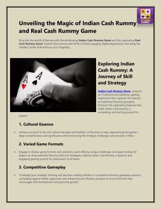 Unveiling the Magic of Indian Cash Rummy and Real Cash Rummy Game