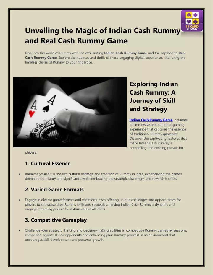 unveiling the magic of indian cash rummy and real