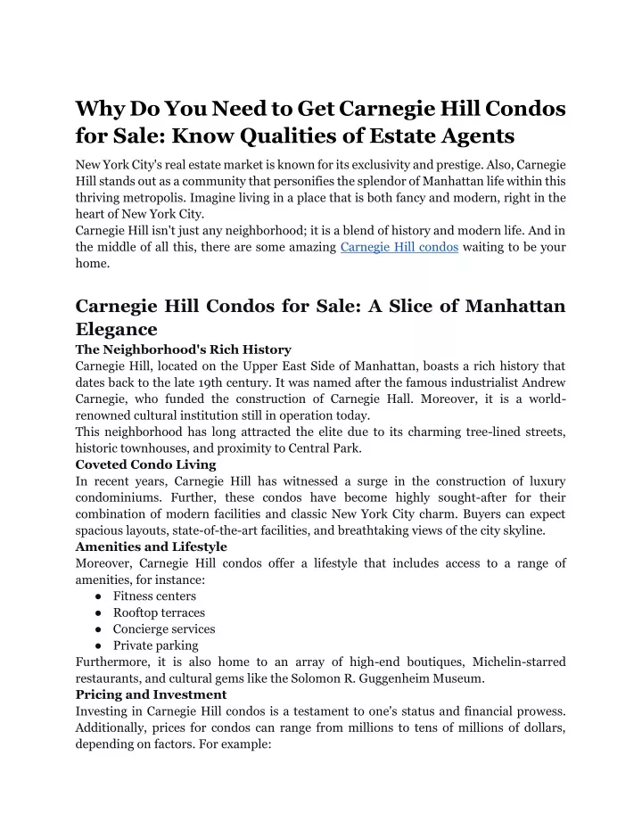 why do you need to get carnegie hill condos