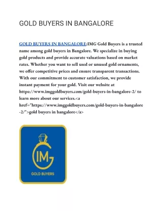 Gold Buyers in Bangalore