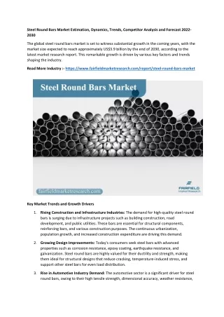 Steel Round Bars Market Estimation,Competitor Analysis and Forecast 2022-2030