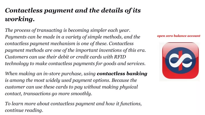 contactless payment and the details of its working