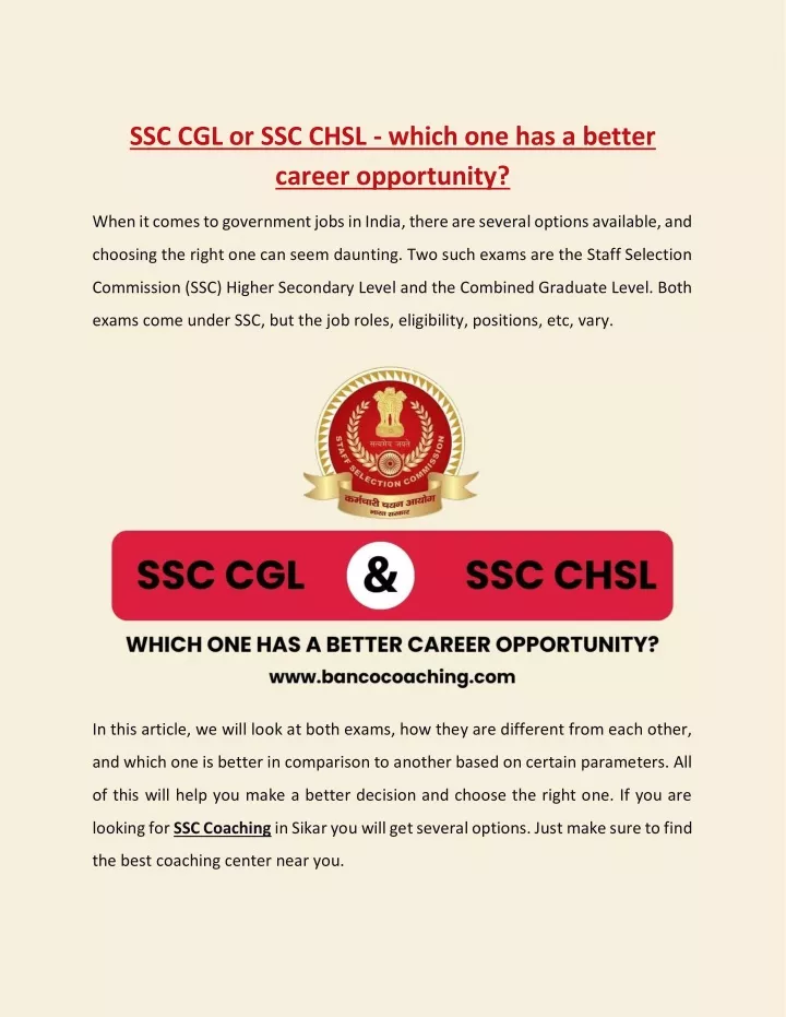 ssc cgl or ssc chsl which one has a better career