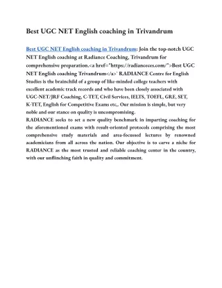 Best UGC NET English coaching in Trivandrum