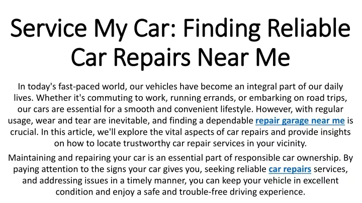 service my car finding reliable car repairs near me