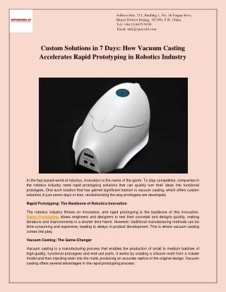 Custom Solutions in 7 Days How Vacuum Casting Accelerates Rapid Prototyping in Robotics Industry