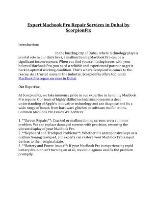 Macbook Pro Repair Services in Dubai