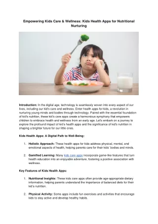 Empowering Kids Care & Wellness_ Kids Health Apps for Nutritional Nurturing