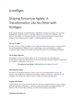 Shaping Tomorrow Agilely A Transformation Like No Other