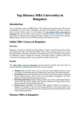 Top  Distance MBA Universities in Bangalore