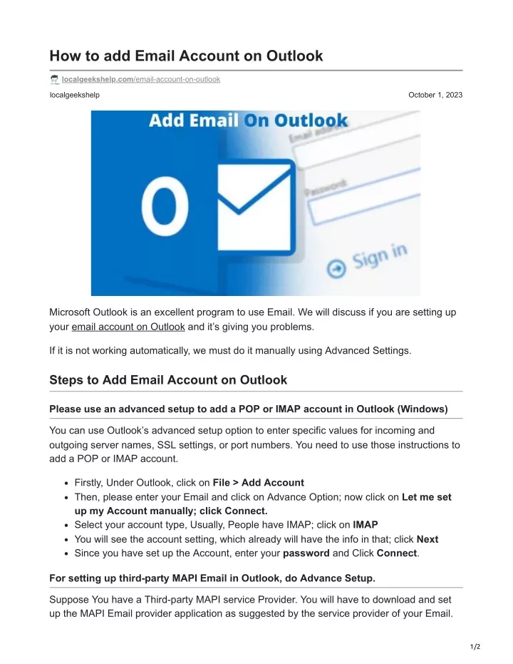 how to add email account on outlook